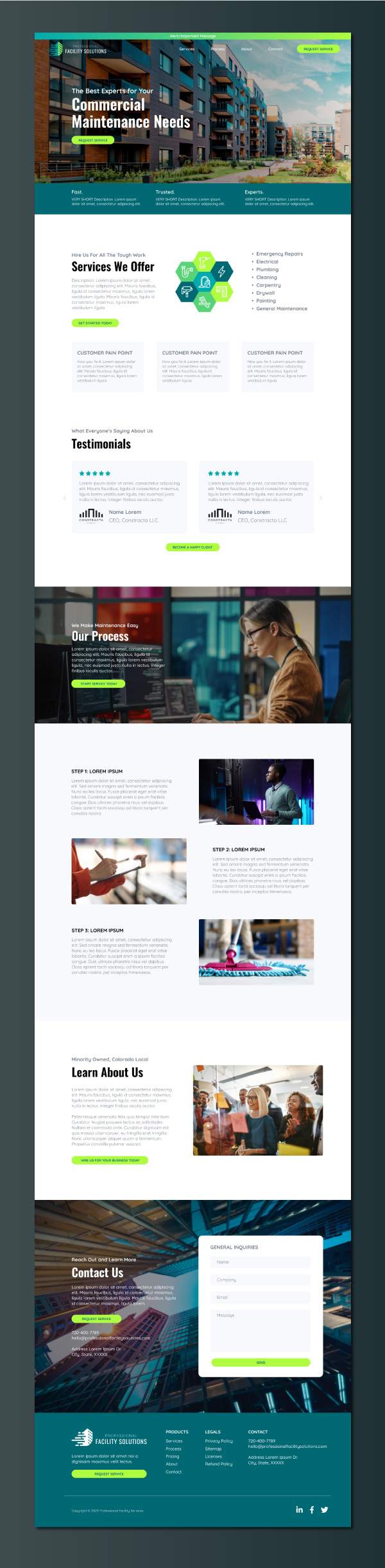 A web design for the company Professional Facility Solutions
